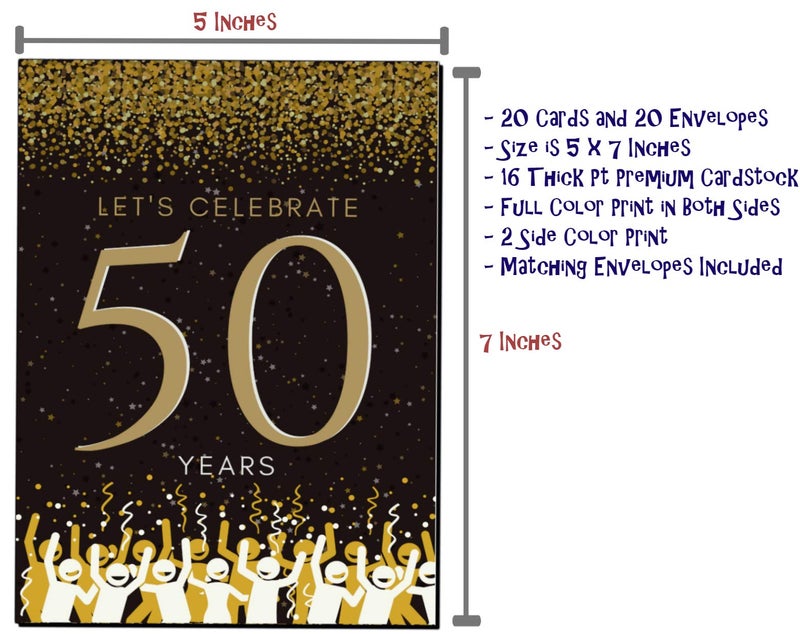 Elcer 50th Birthday Party Invitations| 50 Years | Happy 50 Anniversary | Black and Gold | Confetti Streamers Party Invitations | Fill In Style | 20 Count with Envelopes | Surprise Party (Black) - Image 4